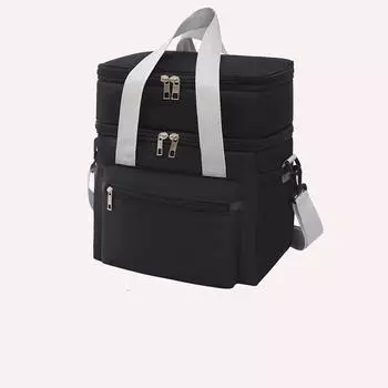 Большая вместимость двухслойного термобокса для ланча, многофункциональная сумка-холодильник для пикника на открытом воздухе, сохраняющая свежесть One Size чёрный