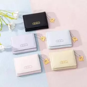 Большая вместимость Hasp Card Bag Trifold Wallet Leather Card Holder для женщин Кошелек для монет Сыр Короткий кошелек женский милый мультфильм синий