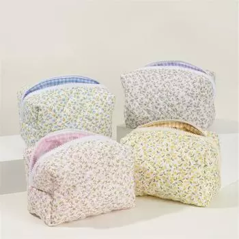 Большая вместимость хлопчатобумажной цветочной стеганой косметички, косметичка, аксессуар для хранения, организованная для путешествий и ежедневного использования розовый