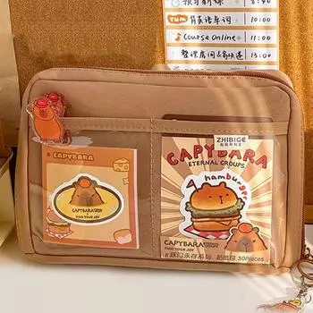 Большая вместимость Kawaii Capybara многослойная канцелярская сумка мультяшный милый пенал простая косметичка школьные канцелярские принадлежности