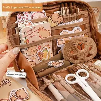 Большая вместимость Kawaii Capybara Pencil Case Косметичка Канцелярские принадлежности 1pc