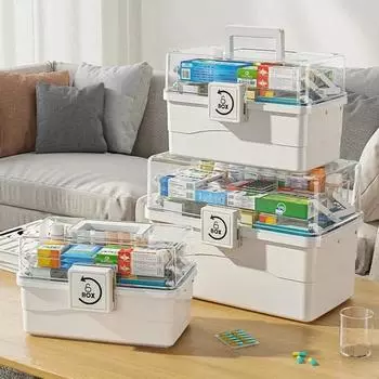 Большая вместимость контейнеров для хранения лекарств Домашняя аптечка Многослойная классификация Аптечка Портативная аптечка первой помощи XL 32x18x21cm розовый