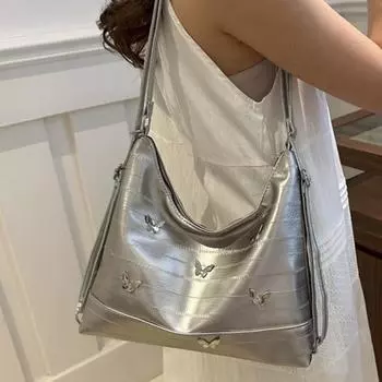 Большая вместимость корейский нишевый женский рюкзак серебряная сумка универсальный модный