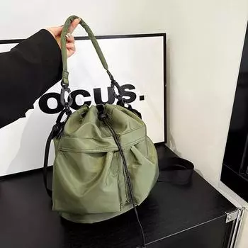 Большая вместимость, легкая портативная нейлоновая сумка-ведро, женская модная сумка-мессенджер через плечо, повседневная универсальная плиссированная сумка со шнурком белый