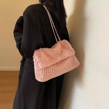 Большая вместимость меховая женская однотонная сумка через плечо мягкая меховая сумка