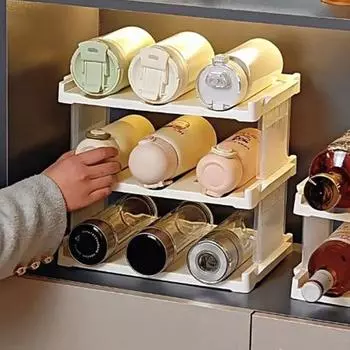 Большая вместимость многоуровневых стоек для стаканов с водой, пластиковая стойка для хранения кружек, гостиная Beige-2 Layers