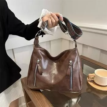 Большая вместимость, модная сумка через плечо с широким ремнем, женская весенняя универсальная сумка-мессенджер, женская сумка-тоут коричневый