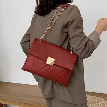 Большая вместимость, модная сумка на цепочке, простая, прочная, квадратная, сумка через плечо, корейский стиль, женская, новая, свадебная сумочка (20cm<Max Length<30cm)