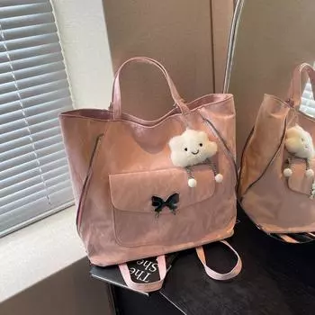 Большая вместимость модной корейской версии женской сумки через плечо 2024 года, новинка лета, простая модная сумка-тоут большой вместимости для поездок на работу Without pendant чёрный