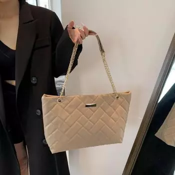 Большая вместимость модной ромбовидной вышивки нитью темперамент цепи сумка женская осень 2024 года новая сумка подмышкой сумка для поездок на работу