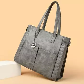 Большая вместимость мягкая кожаная текстура женская модная сумка-тоут мода одно плечо кроссбоди для женщин серый