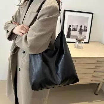 Большая вместимость Мягкая ПУ сумка через плечо Кожаная сумка через подмышку Модная женская сумка для путешествий чёрный