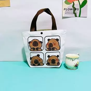 Большая вместимость мультяшная сумка-тоут Capybara Canvas Bag для обеда в виде животного Симпатичная школьная сумка-тоут Capybara Style A