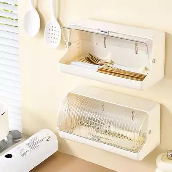 Большая вместимость настенного ящика для хранения палочек для еды, пластиковый органайзер для столовых приборов для дома бежевый