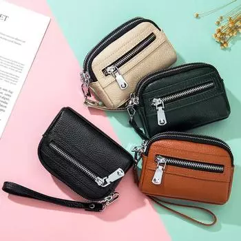 Большая вместимость, натуральная кожа, женские кошельки, клатч, портмоне, кожаная застежка-молния, многофункциональная сумка для карт с ремешком на запястье синий