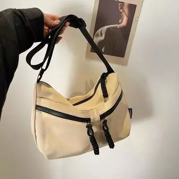 Большая вместимость нейлоновая повседневная молодежная сумка через плечо с внутренним отделением женская сумка с нитками для шитья чёрный