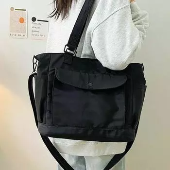 Большая вместимость, новая женская сумка 2024 года, корейская версия, модная портативная сумка через плечо, простая большая нейлоновая сумка-тоут хаки