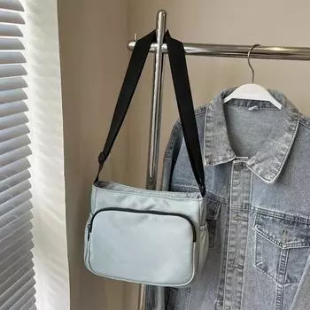 Большая вместимость однотонная нейлоновая сумка на молнии через плечо модная повседневная многофункциональная легкая простая женская сумка через плечо чёрный