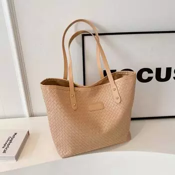 Большая вместимость однотонная ретро-сумка 2024 года, новая зимняя плетеная сумка с ромбовидным узором для поездок на работу, повседневная сумка через плечо для женщин белый