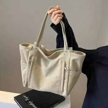 Большая вместимость однотонных холщовых сумок для женщин, сумки на молнии, универсальные сумки через плечо, высокое качество