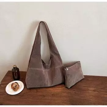 Большая вместимость, осенне-зимняя универсальная замшевая ретро-сумка для поездок на работу на одно плечо, переносная сумка-тоут, новинка 2024 года хаки