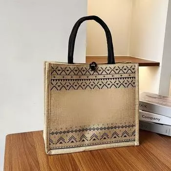 Большая вместимость открытая женская модная сумка для покупок на одно плечо женская льняная сумка для поездок на работу хаки