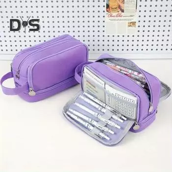 Большая вместимость пенала для девочек с несколькими отделениями, сумка для ручек и канцелярских принадлежностей, органайзер с переносным ремешком для руки, школьные принадлежности фиолетовый