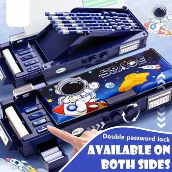 Большая вместимость пенала двухслойная механическая ручка коробка канцелярская коробка подарок обратно в школу фиолетовый