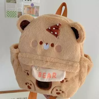 Большая вместимость плюшевая школьная сумка рюкзак с изображением животных сумка на плечо мультяшный маленький медведь рюкзак для студентов хаки