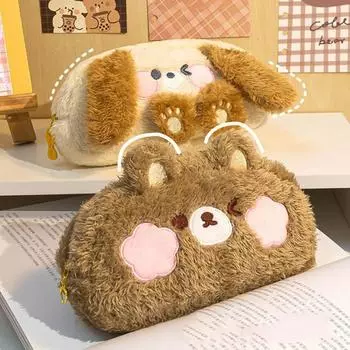 Большая вместимость плюшевая сумка для карандашей плюшевая лягушка плюшевый пенал для девочек коричневый