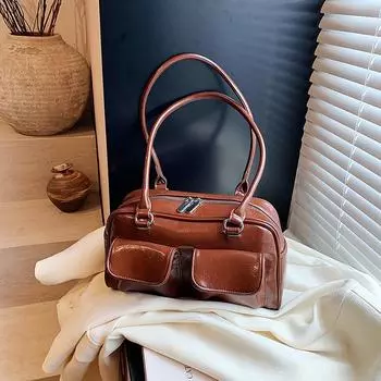 Большая вместимость подмышечная сумка Boston Bag осень и зима мода ретро повседневная текстура портативная сумка через плечо 28*8*16 красный