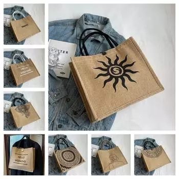 Большая вместимость Повседневная сумка-тоут Сумка для обеда Льняная сумка Модная льняная сумка на плечо для пикника style3