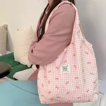 Большая вместимость простая холщовая сумка с бантом и принтом сумка на плечо открытая женская сумка-жилет сумка