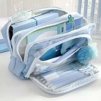 Большая вместимость простая сумка для ручек для студентов, эстетически значимая чековая книжка, канцелярская коробка для девочек, старшеклассников синий