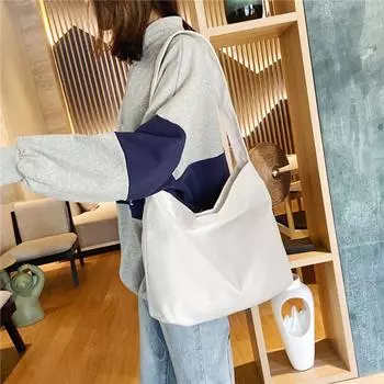 Большая вместимость простая сумка уличного стиля сумка-тоут портативная однотонная холщовая сумка для путешествий белый