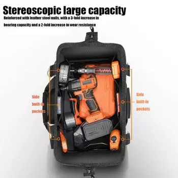 Большая вместимость ящика для хранения электроинструментов, водонепроницаемый профессиональный органайзер, сумка для инструментов, фурнитура 16in-soft bottom