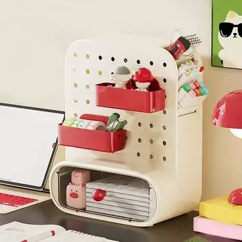 Большая вместимость ящика для хранения с отверстиями для досок Вертикальный органайзер для стола Pegboard для детей белый/красный