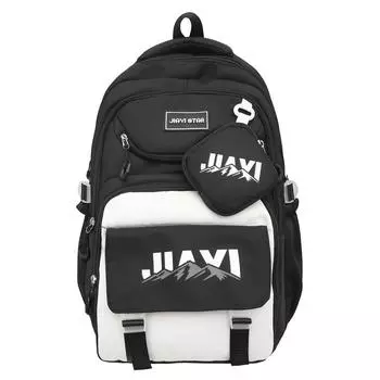 Большая вместимость школьного ранца для школьников, сумка для учебников, женский рюкзак с цветными блоками и кошельком для монет зелёный