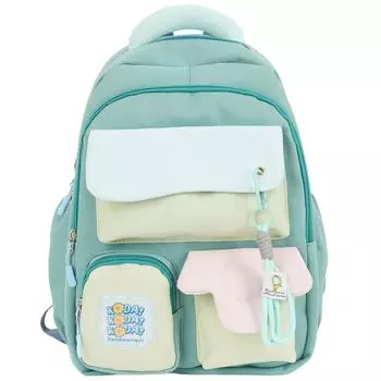 Большая вместимость школьного рюкзака для студента, женский водонепроницаемый рюкзак, контрастный цвет темно-зеленого