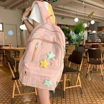 Большая вместимость школьного рюкзака для студента с красочной вышивкой, женский рюкзак, легкий водонепроницаемый рюкзак чёрный
