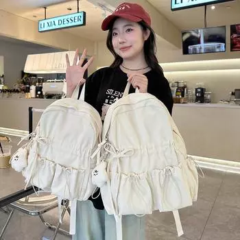 Большая вместимость школьного рюкзака для студента, женский рюкзак с бантом в студенческом стиле, однотонный рюкзак Small чёрный