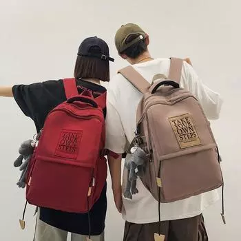 Большая вместимость школьного рюкзака для студента, женский дорожный рюкзак, однотонный мужской рюкзак с буквами чёрный