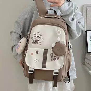 Большая вместимость школьного рюкзака для женщин с вышивкой, рюкзак с мультяшным рисунком розовый