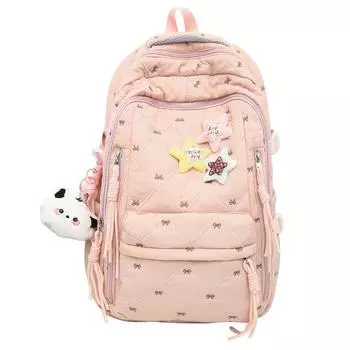 Большая вместимость школьного рюкзака для школьников с бархатным бантом чёрный