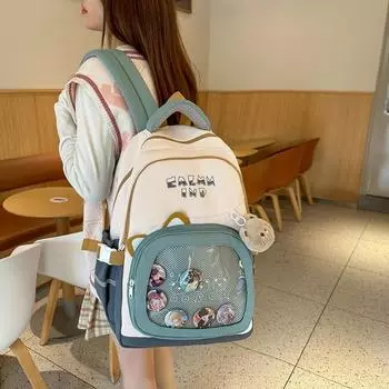 Большая вместимость школьного рюкзака для женщин, рюкзак для учащихся средней школы чёрный