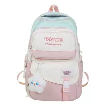 Большая вместимость школьного рюкзака для студента, цветной блок, женский легкий рюкзак для девочек, вышитая буква, сумка для книг чёрный