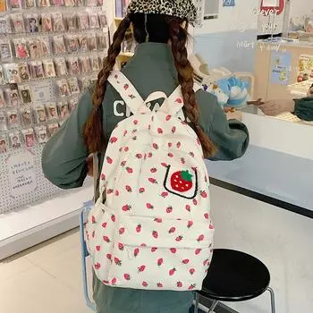 Большая вместимость школьного рюкзака с фруктовым узором чёрный