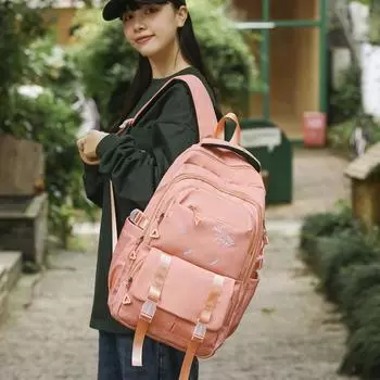 Большая вместимость школьного рюкзака, женский однотонный рюкзак для путешествий на открытом воздухе с несколькими карманами арбуз красный