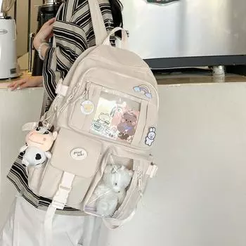 Большая вместимость школьной сумки для студентов, женский однотонный рюкзак для учеников младших классов средней школы синий