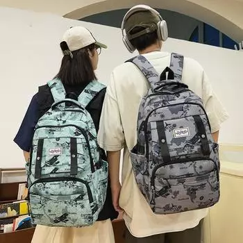 Большая вместимость школьный рюкзак для школьников с принтом для мужчин легкий рюкзак для женщин зелёный